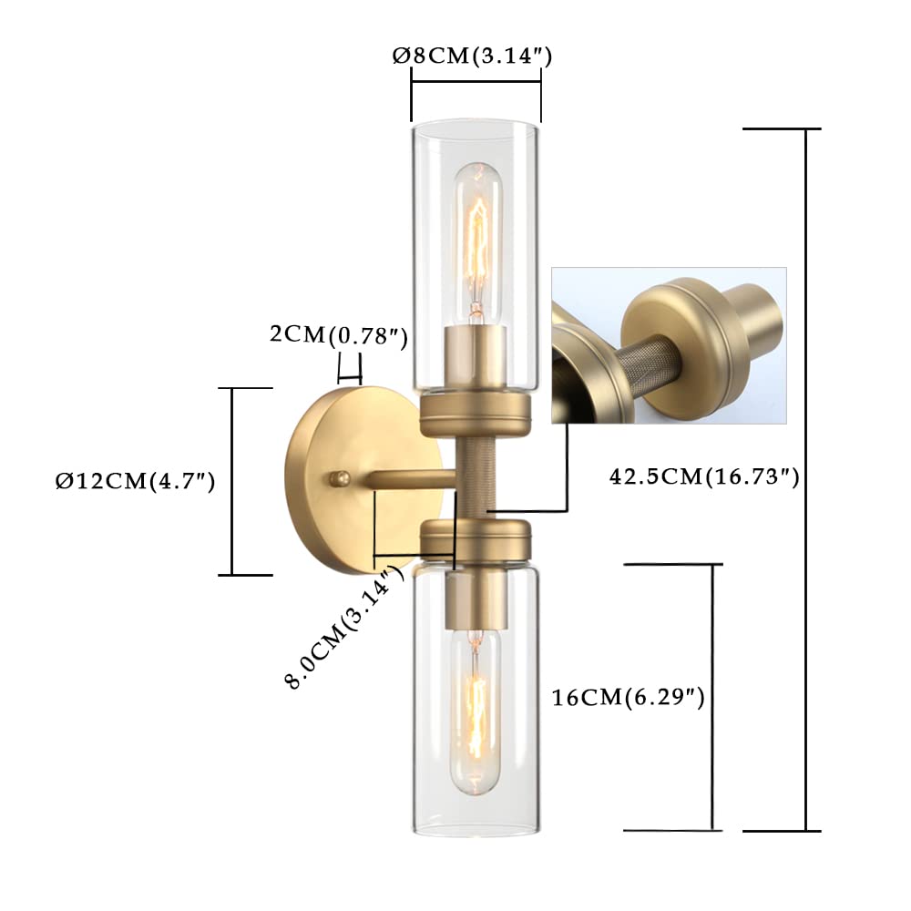 Rustic Industrial Wall Sconce Light with Tubular Clear Glass Lampshade (Antique)