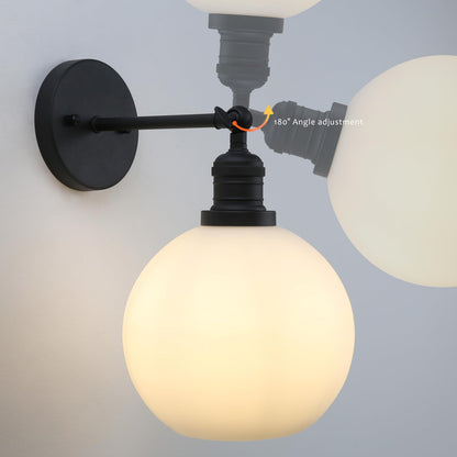 Modern Wall Sconce Lighting with 7.9" Milk White Round Globe, Frosted Glass Hardwired Vintage Vanity