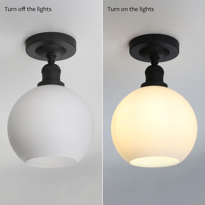 Flush Mounted Ceiling Lighting Lamp with 7.9" Milk White Round Globe, Modern Classic