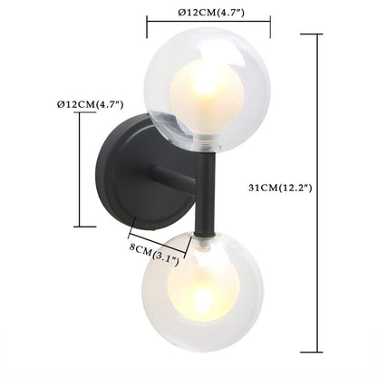 Retro Industrial Wall Light,Straight Pole Transparent 12cm Small Globe Glass Lampshade