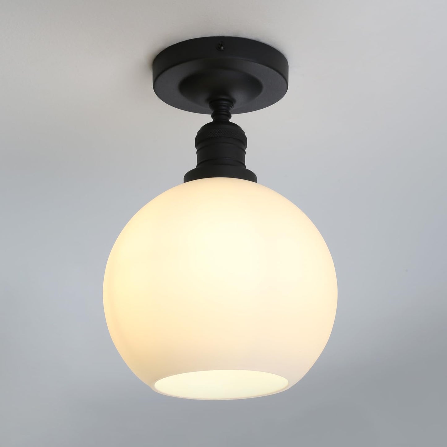 Flush Mounted Ceiling Lighting Lamp with 7.9" Milk White Round Globe, Modern Classic