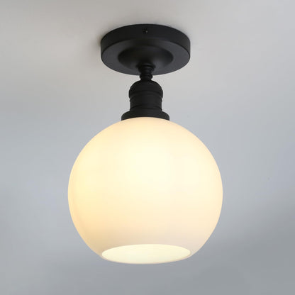 Flush Mounted Ceiling Lighting Lamp with 7.9" Milk White Round Globe, Modern Classic