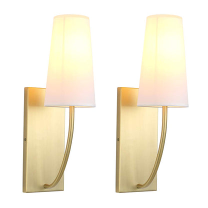 Bedside Modern Retro Wall Sconce, White Long Cone Fabric Textile Lamp Shade