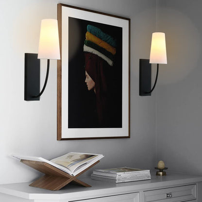 Bedside Modern Retro Wall Sconce, White Long Cone Fabric Textile Lamp Shade