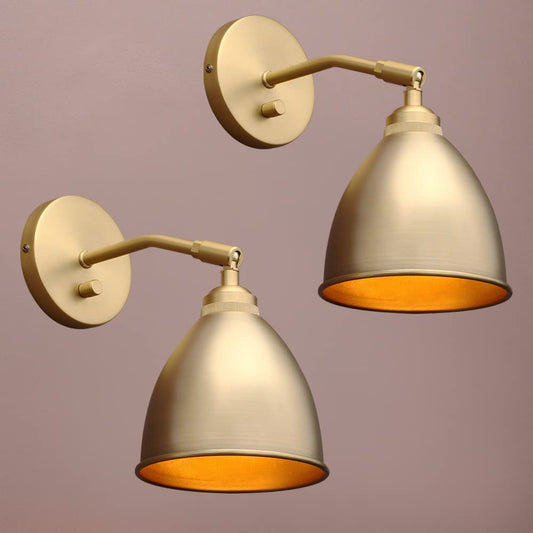 Set of 2 Modern Brass Lights Wall Light Fixtures with Metal Shade and Mount Swing Arm Lamp