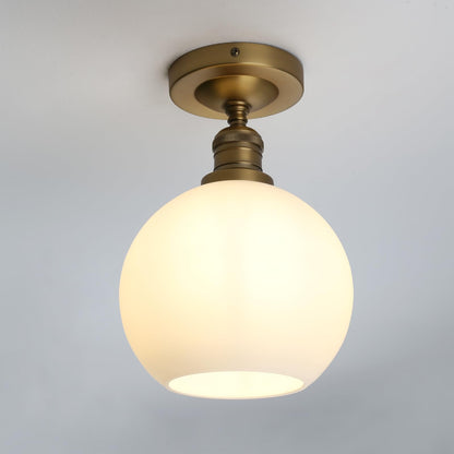 Flush Mounted Ceiling Lighting Lamp with 7.9" Milk White Round Globe, Modern Classic