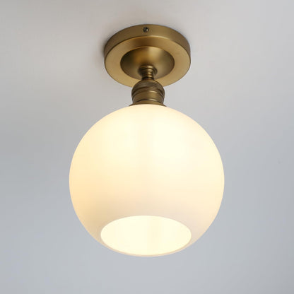 Flush Mounted Ceiling Lighting Lamp with 7.9" Milk White Round Globe, Modern Classic