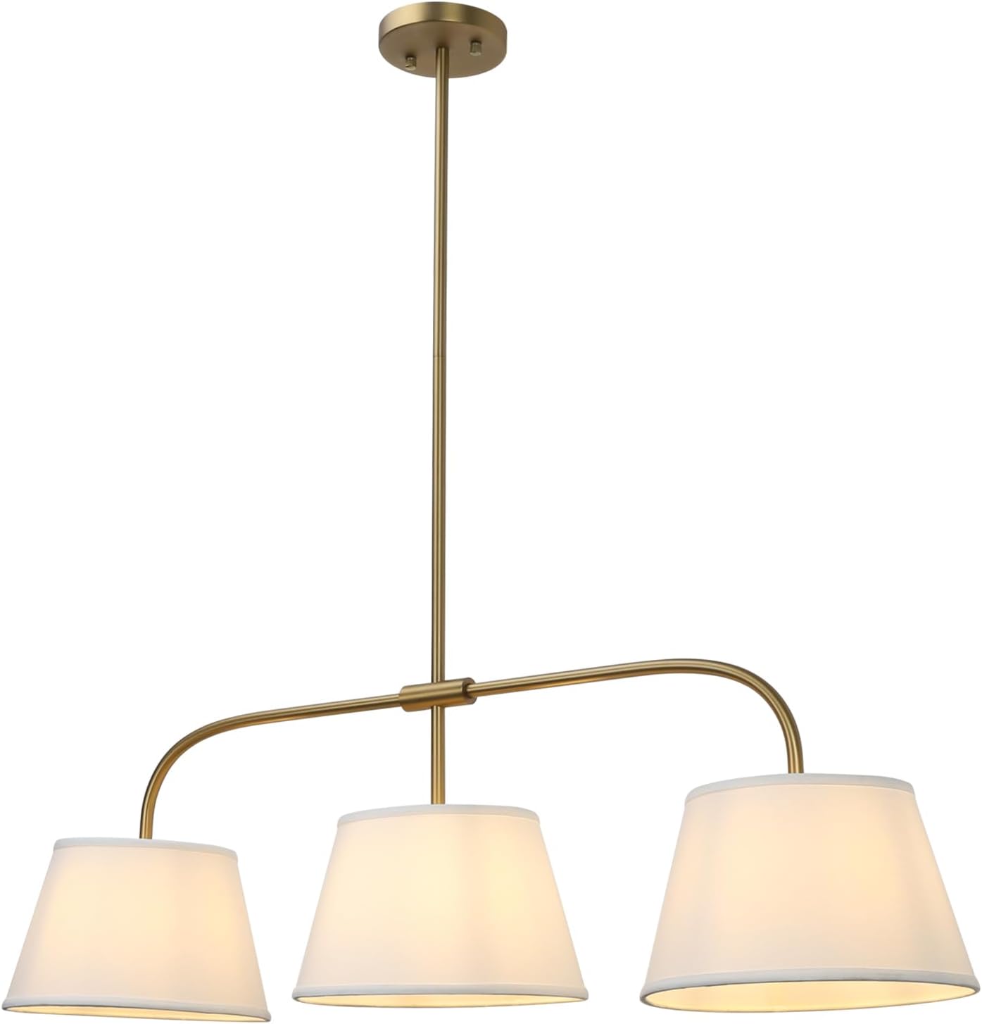 3 Lights Brass Pendant Light with Fabric Lampshades, Rustic Cloth Pendant Lighting Lamp