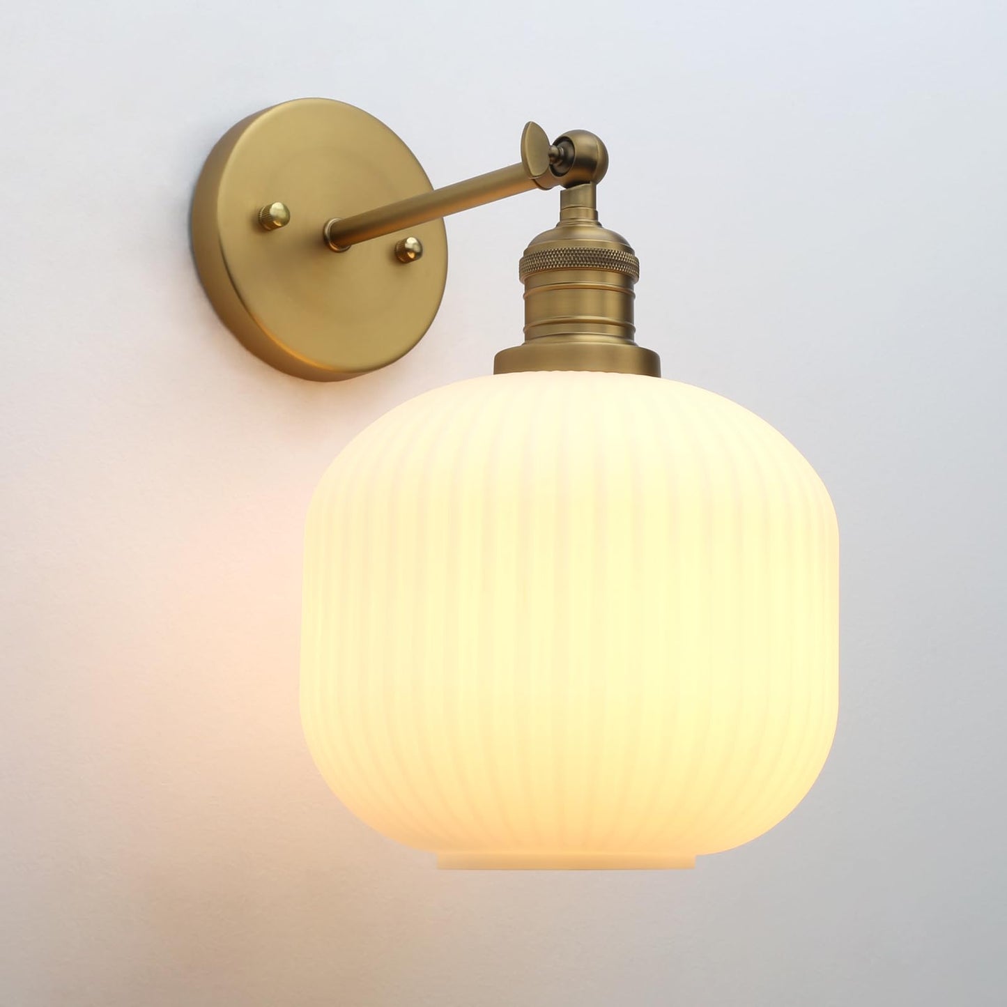 Modern Wall Sconce Lamp Milk White Round Glass, Hardwired Frosted Vintage Wall Vanity Light Fixture