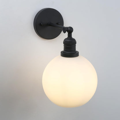 Modern Wall Sconce Lighting with 7.9" Milk White Round Globe, Frosted Glass Hardwired Vintage Vanity