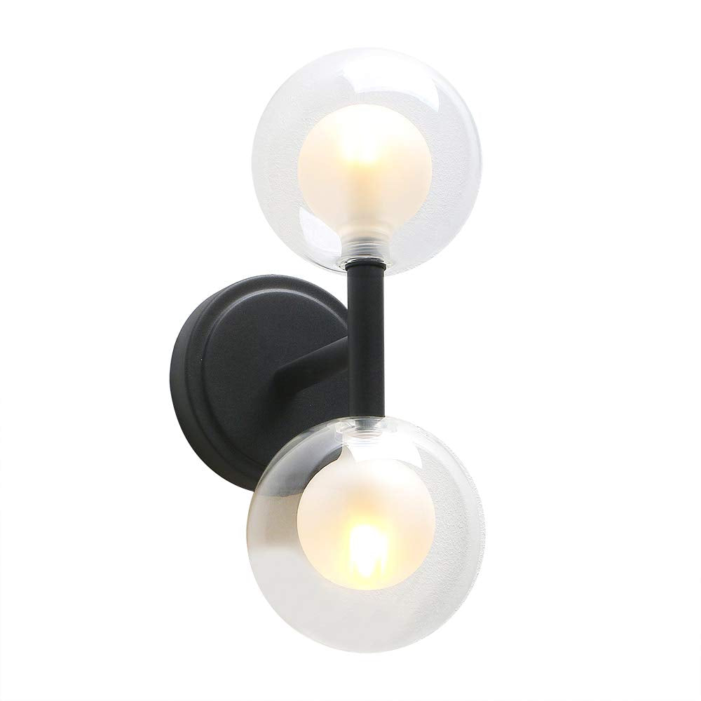 Retro Industrial Wall Light,Straight Pole Transparent 12cm Small Globe Glass Lampshade