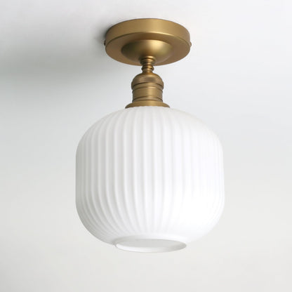 Milky White Ceiling Lighting 7.9-inch Striped Glass Lampshade