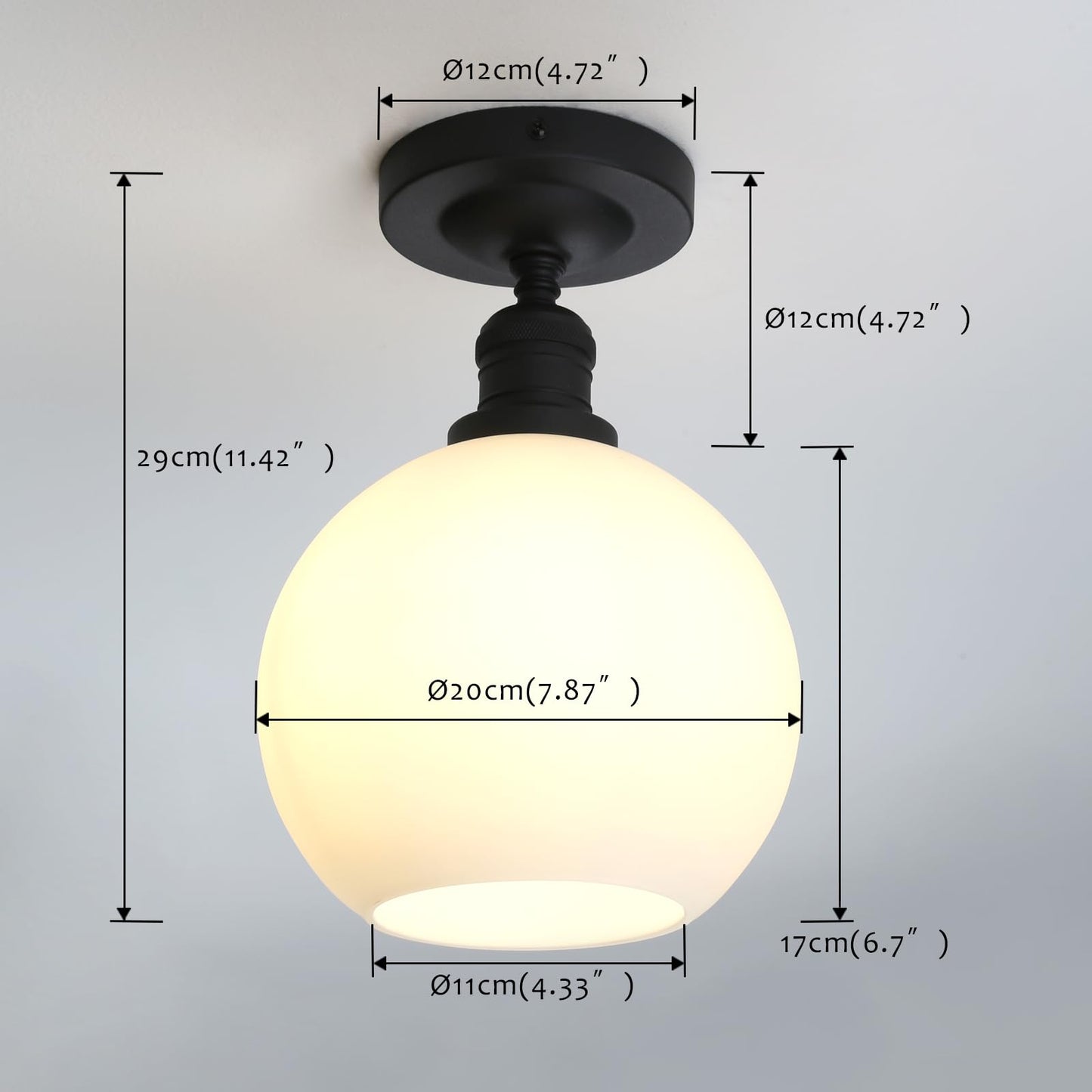 Flush Mounted Ceiling Lighting Lamp with 7.9" Milk White Round Globe, Modern Classic