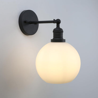 Modern Wall Sconce Lighting with 7.9" Milk White Round Globe, Frosted Glass Hardwired Vintage Vanity