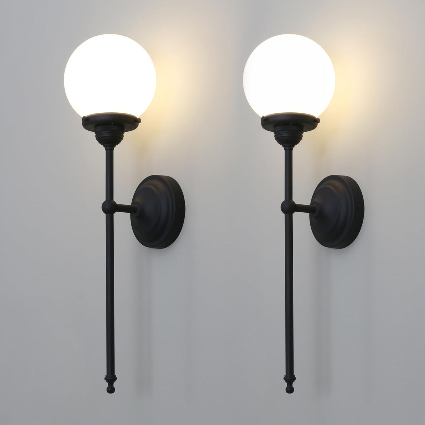 2-Pack Indoor Wall Sconce, Vintage Industrial Single Fixture Lights Hardwired with Milk Round Globe Glass Shade Lamp