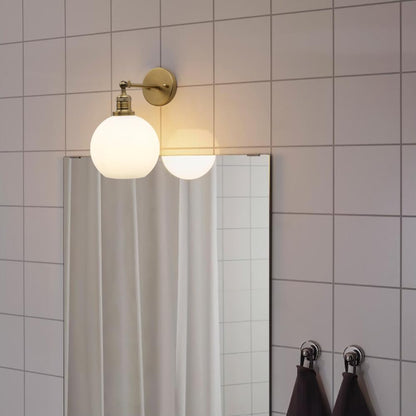 Modern Wall Sconce Lighting with 7.9" Milk White Round Globe, Frosted Glass Hardwired Vintage Vanity