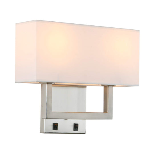 2-Light Wall Sconce Light Fixture Nickle Brushed Finish with White Textile Shades and On/Off Switch Button (Brushed)