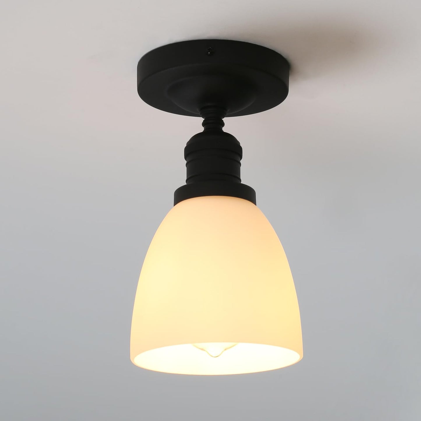 Modern Flush Mounted Ceiling Light with Milk White Glass, Classic Vintage Style Lighting