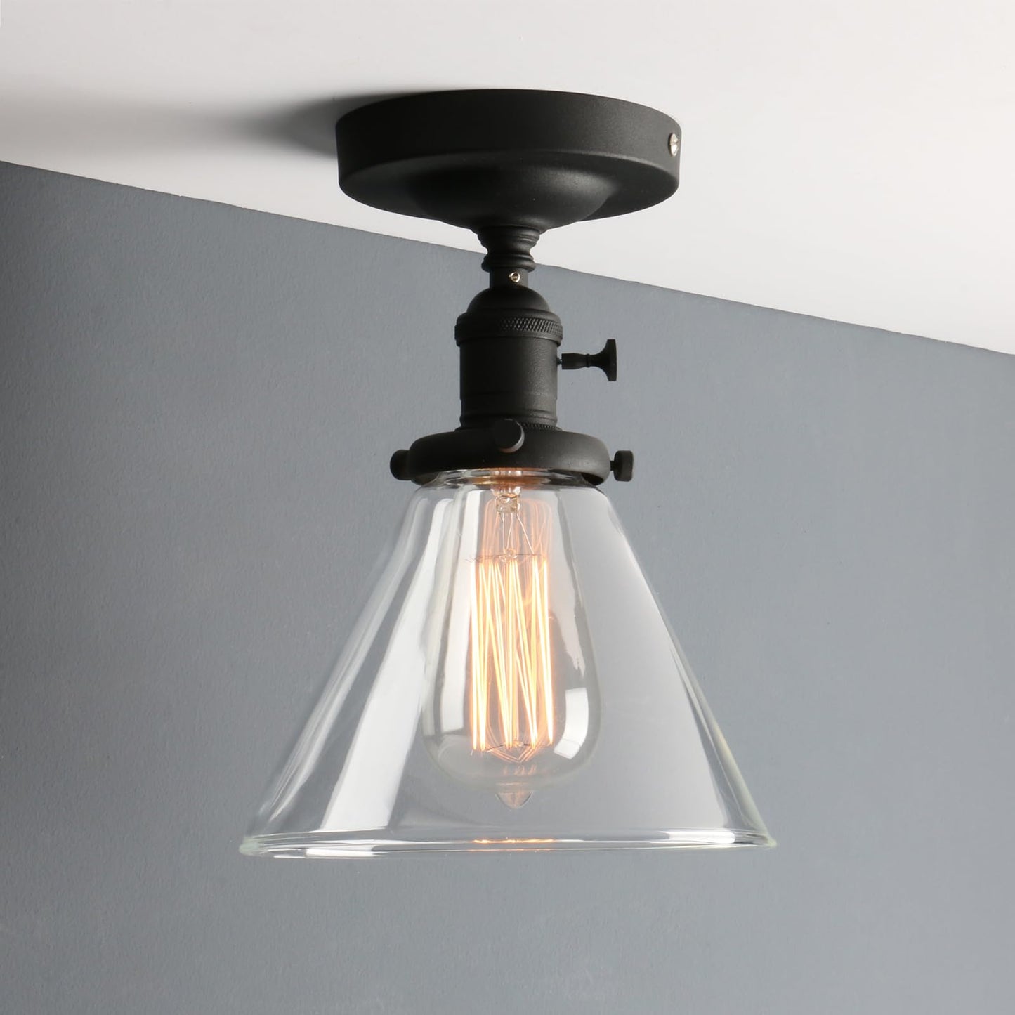 Industrial Ceiling Light Fixtures with Switch, Funnel Clear Glass Hallway Lighting