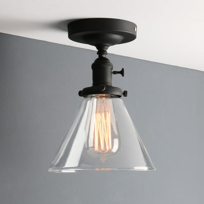 Industrial Ceiling Light Fixtures with Switch, Funnel Clear Glass Hallway Lighting