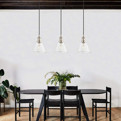 Industrial 3-Light Pendant Light, Adjustable with Clear Glass Shade