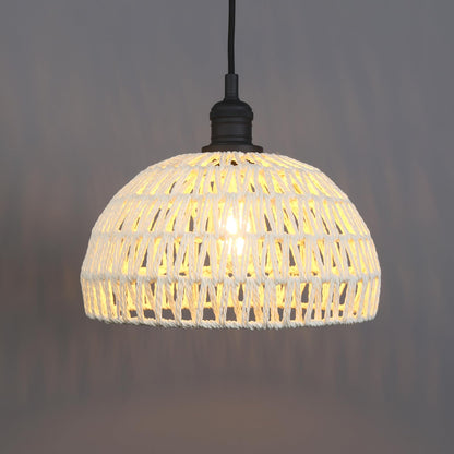 Woven Rattan Pendant Light Fixture Adjustable Textile Cord, Modern Bohemian Hanging Lamp