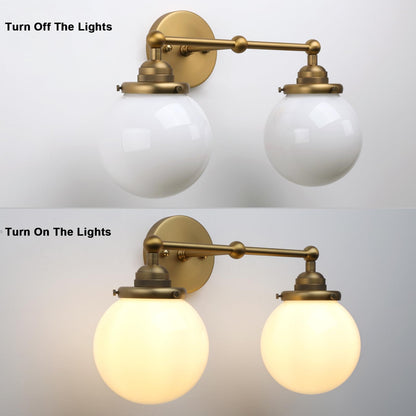 Retro Milk White Globe Glass Shade Wall Sconce,Brass Finish Vintage Industrial Hardwired