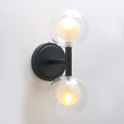 Retro Industrial Wall Light,Straight Pole Transparent 12cm Small Globe Glass Lampshade