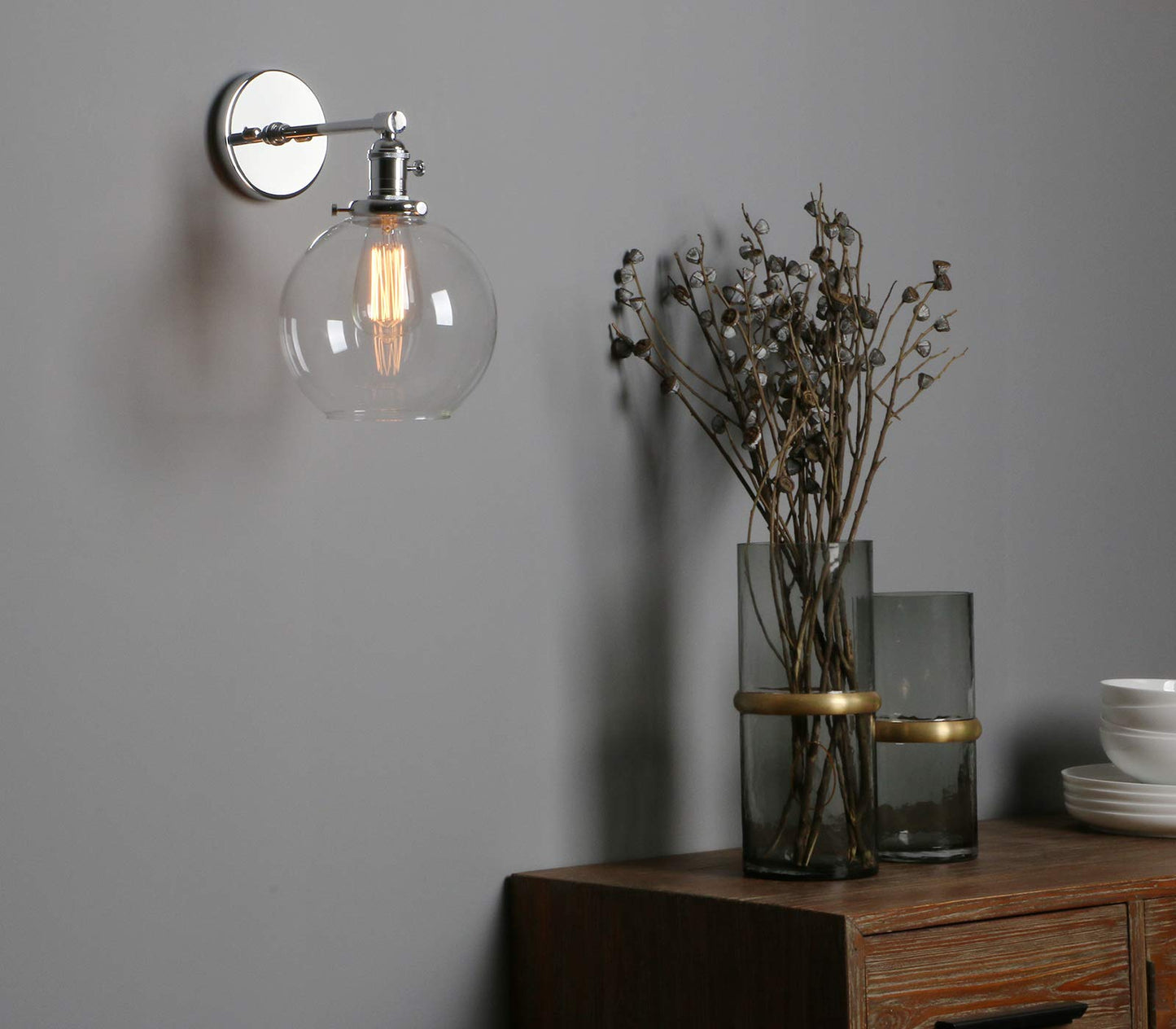 Industrial Wall Sconce with 7.87 Inches Globe Canopy