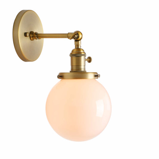 Vintage Industrial Wall Sconce with Mini 5.9" Round Globe Milk White Glass