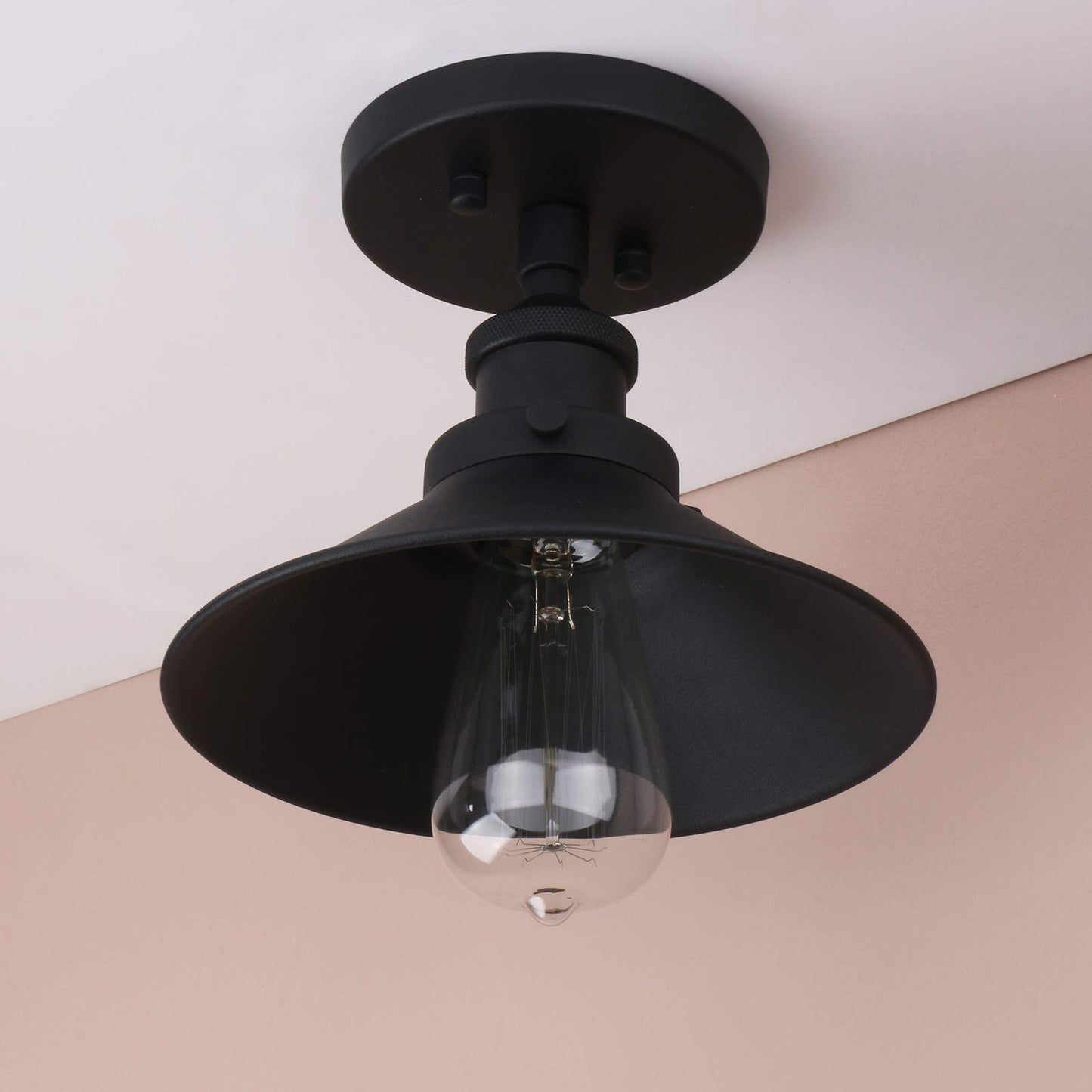 Vintage Ceiling Light, Farmhouse Ceiling Lamp, Matte Black Semi-Flush Mounted Lighting