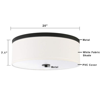 Big Size 19.7" White Textile Fabric Drum Shade Ceiling Light Fixture