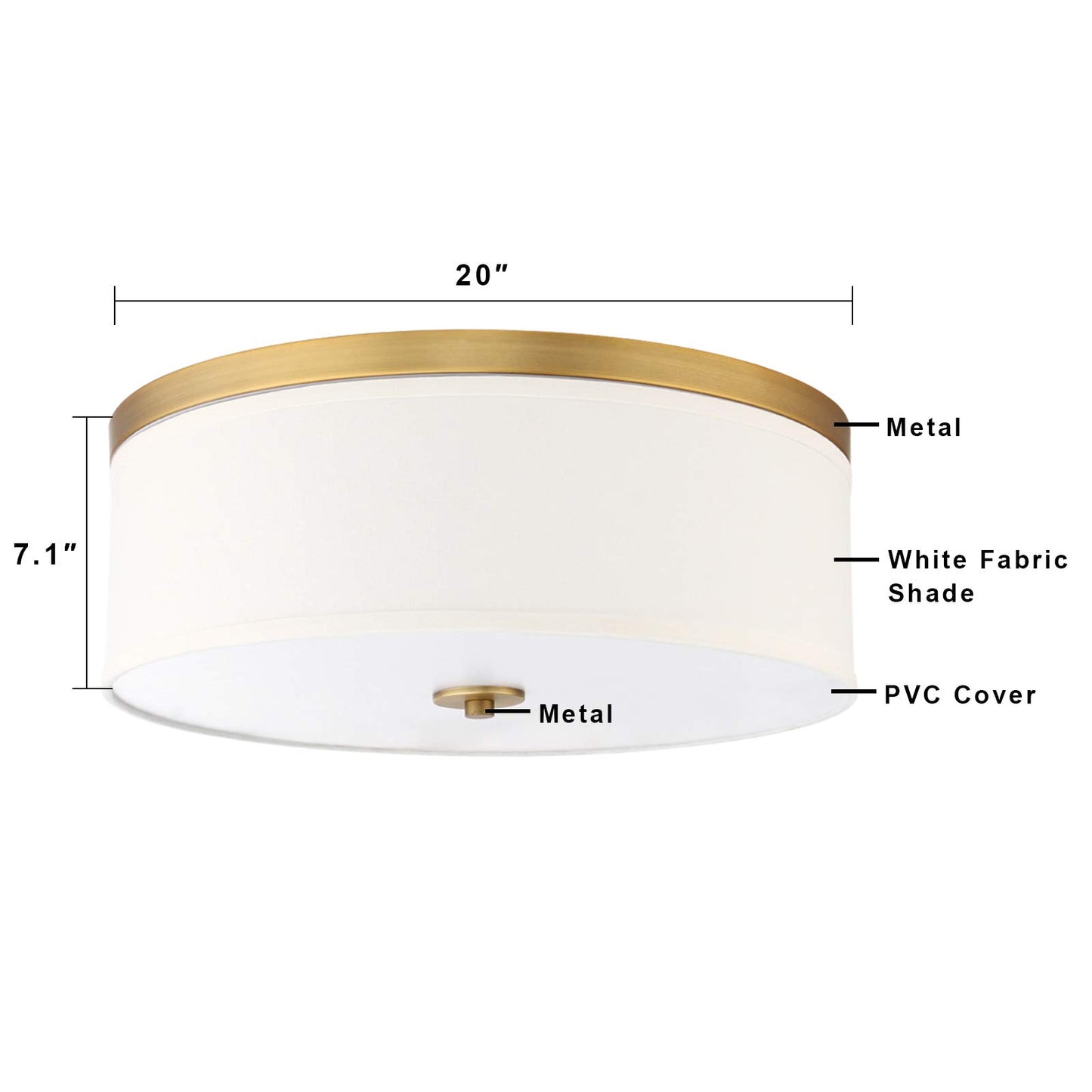 Big Size 19.7" White Textile Fabric Drum Shade Ceiling Light Fixture