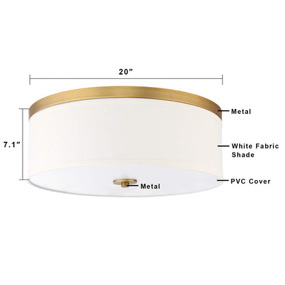 Big Size 19.7" White Textile Fabric Drum Shade Ceiling Light Fixture