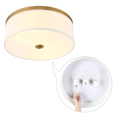 Big Size 19.7" White Textile Fabric Drum Shade Ceiling Light Fixture