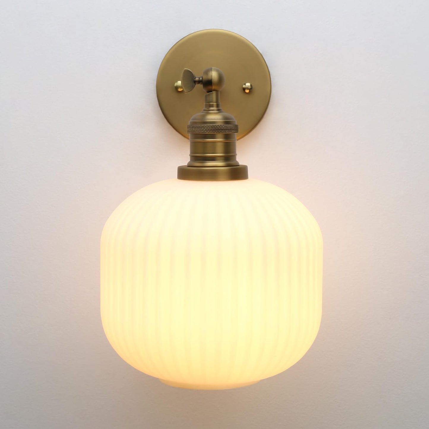 Modern Wall Sconce Lamp Milk White Round Glass, Hardwired Frosted Vintage Wall Vanity Light Fixture