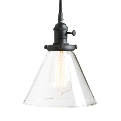 Funnel Flared Glass Clear Glass Shade 1-Light Ceiling Fixture,Anqitue Pendant Light (Black)