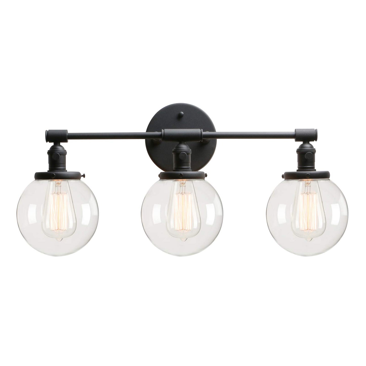 Vintage Industrial Antique Three-Light Wall Sconces with  Mini 5.9" Round Clear Glass Globe Shade