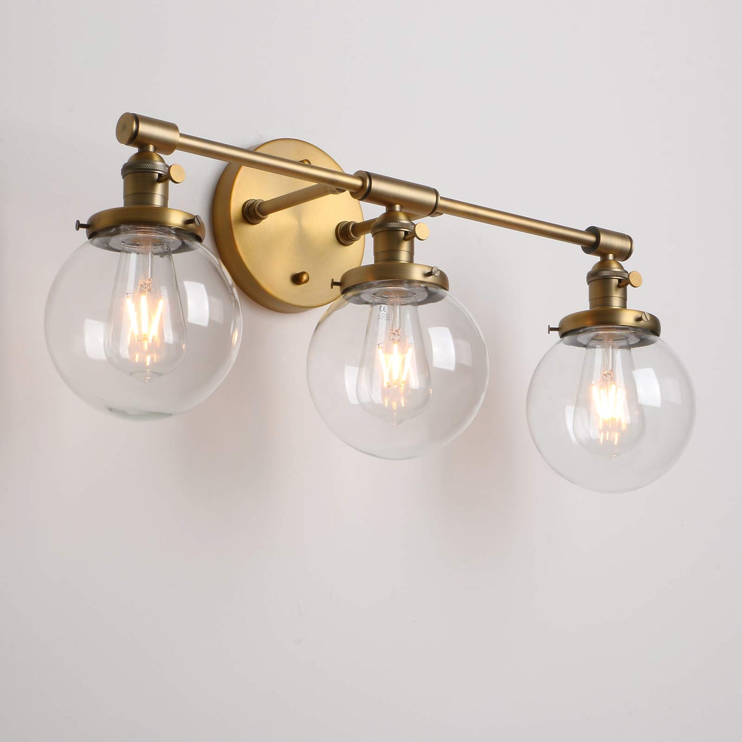 Vintage Industrial Antique Three-Light Wall Sconces with  Mini 5.9" Round Clear Glass Globe Shade