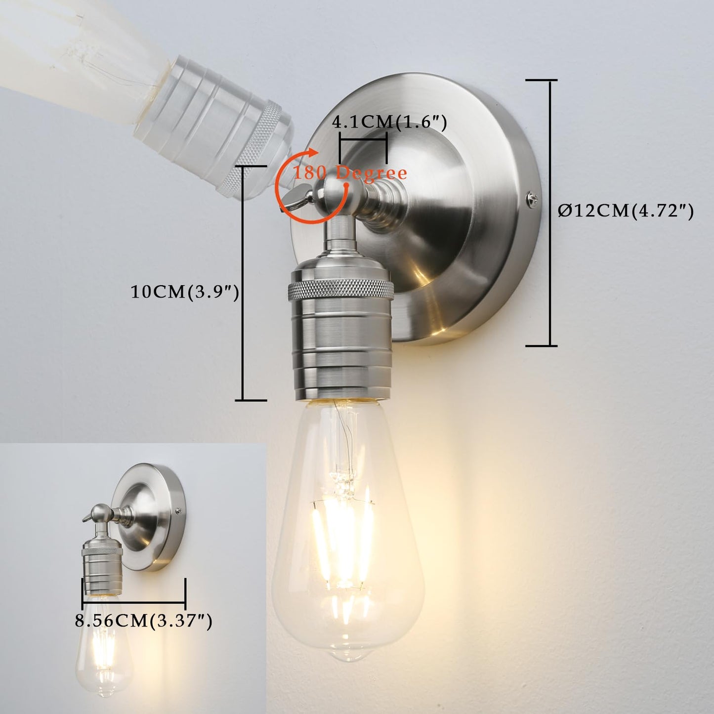 180 Degree Adjustable Single Sconce Light Simple Industrial Wall Sconce Lighting