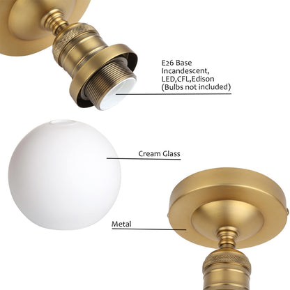 Flush Mounted Ceiling Lighting Lamp with 7.9" Milk White Round Globe, Modern Classic