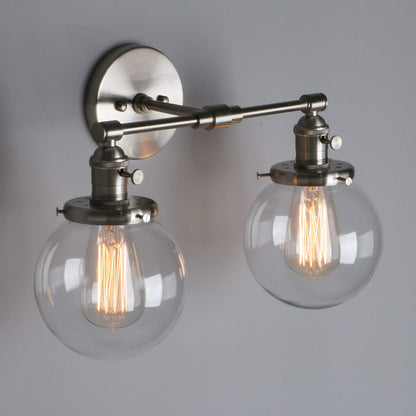 Vintage Industrial 2-Light Wall Light with 5.9 Inches Clear Glass Canopy