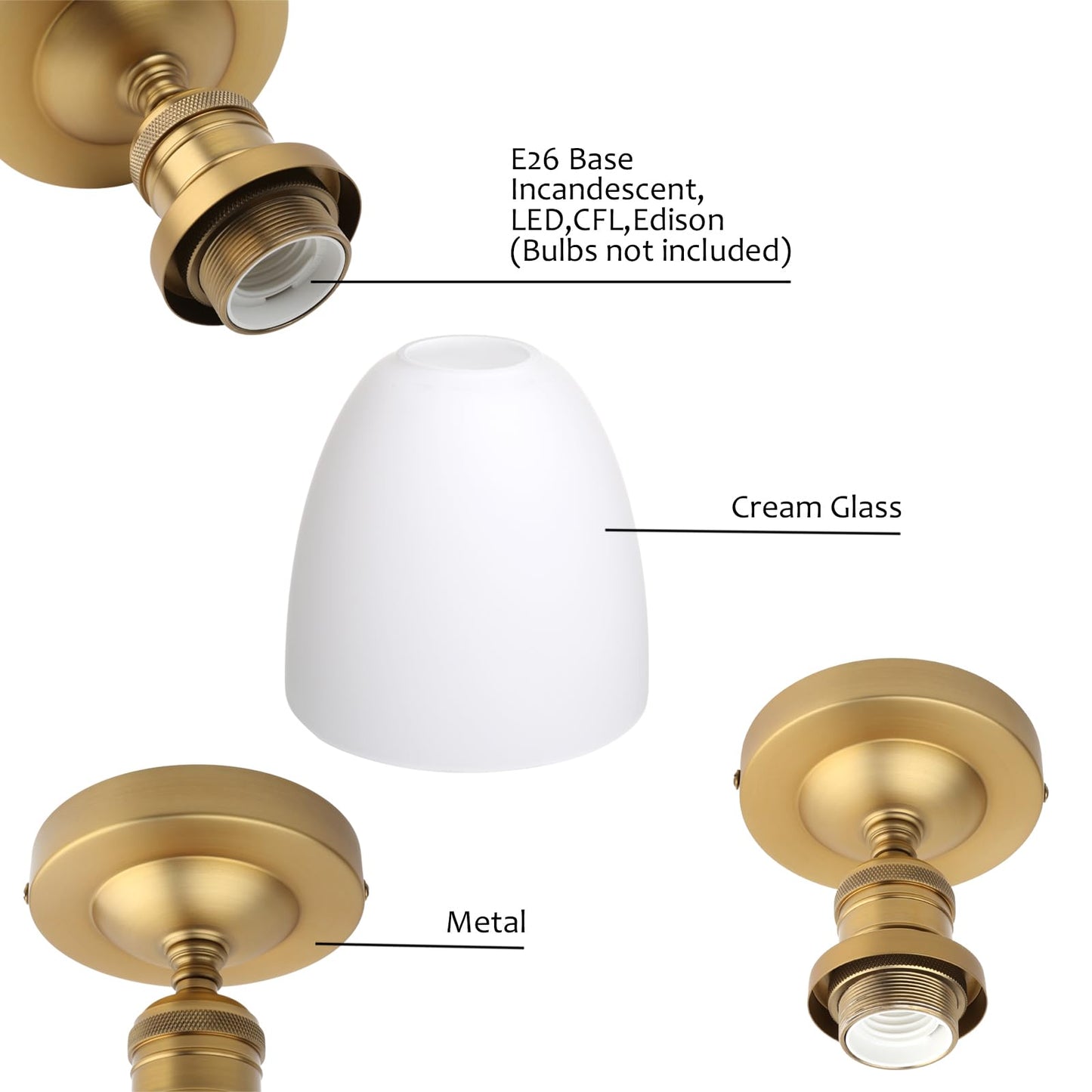 Modern Flush Mounted Ceiling Light with Milk White Glass, Classic Vintage Style Lighting