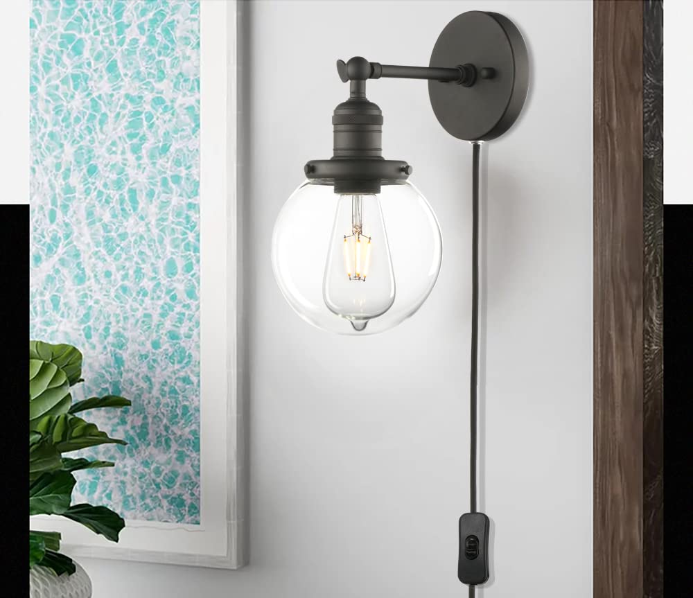 Matte Black Sconce with Switch Plug in Sconce Bathroom Vanity Wall Light