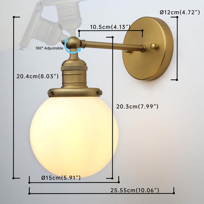 Industrial Vintage Wall Sconce Lighting with Milk White Glass Globe Shade