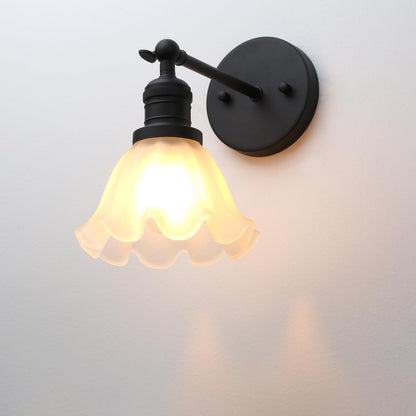 Single Matte Black Sconce Lighting Fixture with Lotus Leaf Shape Shade