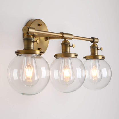 Vintage Industrial Antique Three-Light Wall Sconces with  Mini 5.9" Round Clear Glass Globe Shade