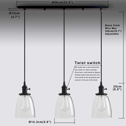 3-Lights Kitchen Island Chandelier Triple Pendant Hanging Ceiling Lighting Fixture