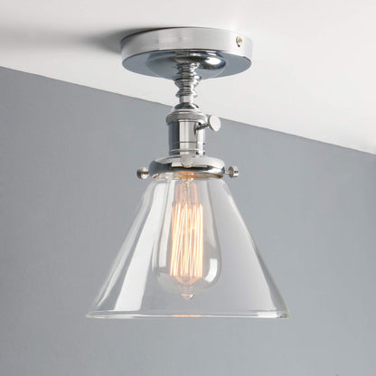 Industrial Ceiling Light Fixtures with Switch, Funnel Clear Glass Hallway Lighting