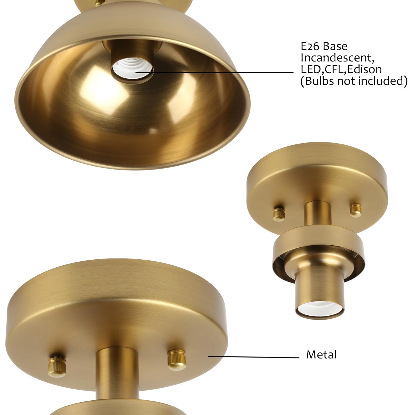 Metal Flush Mounted Ceiling Lighting, Vintage Brass Finish Ceiling Light Fixture